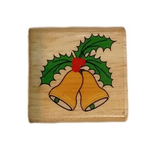 Holiday Wooden Stamp with Bells and Holly